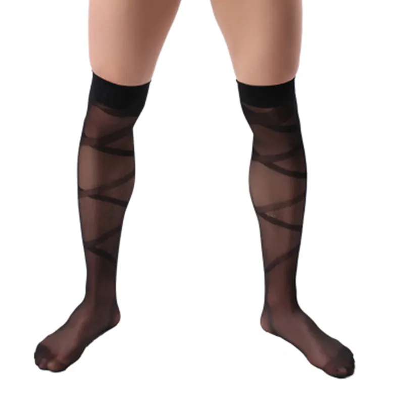 

1 Pair Men Sexy Striped High Stockings Transparent Polyester Long Socks YLM9892