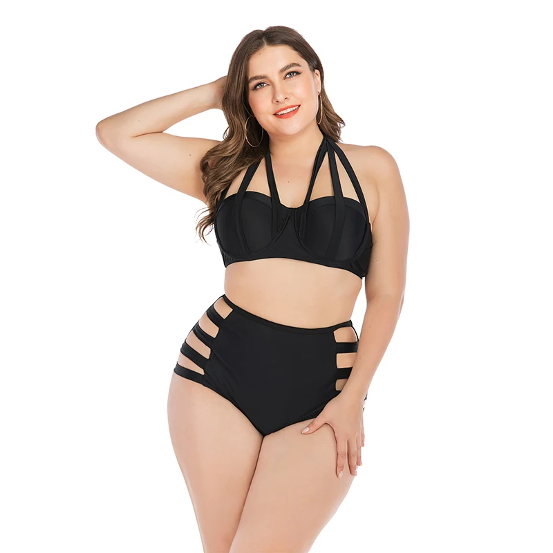 

Solid Hollow Out Bikini Set Women Halter Backless Push Up Bikini Large Size Swimwear Beach biquini Bathing Suit Plus Size 4XL