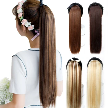 

MEIFAN 22 Inch Long Straight False Hair Ponytail Drawstring Tied to in ponytail Hair Extensions Heat Resistant Synthetic Hairpie