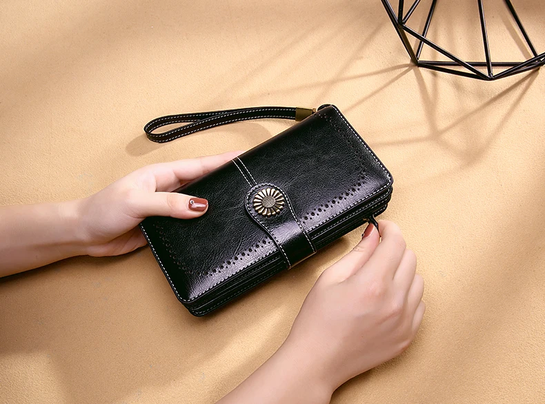 Aliwood Brand Hollow Women Clutch Leather Wallet Female Long Wallet Women Zipper Purse Strap Money Bag Purse For iPhone Carteira