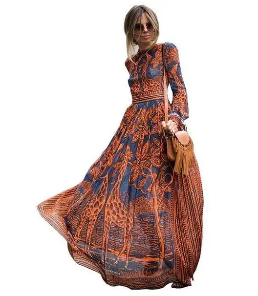 

Summer Maxi Dress Sexy Elegant Women Casual Long Dresses 2018 Long Sleeve Printing Chiffon Summer Party Dresses Vestidos DW531