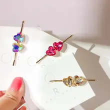 Новинка, модные корейские хрустальные стразы, заколки для волос в форме сердца, металлический золотой цвет, заколка для волос для женщин и девушек, аксессуары для укладки волос