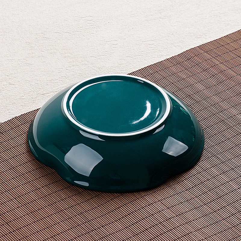 Винтаж фарфор Чай горшок лоток Gaiwan Чайник держатель зеленый подглазурного