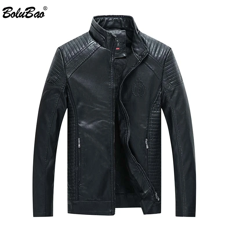 BOLUBAO Men Fashion Solid Color Leather Jackets Autumn Coats Male