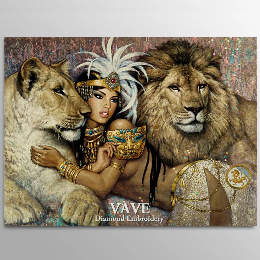 

VAVE Diamond Painting Cross Stitch Full Square Picture of Rhinestone 5D DIY Diamond Mosaic Beauty Lion Diamond Embroidery Sale