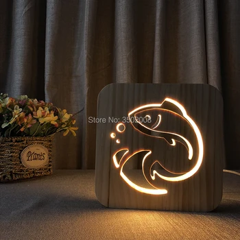 

Wooden fish shape hollowed out night light LED warm white lamp USB power as night lighting or gift decoration