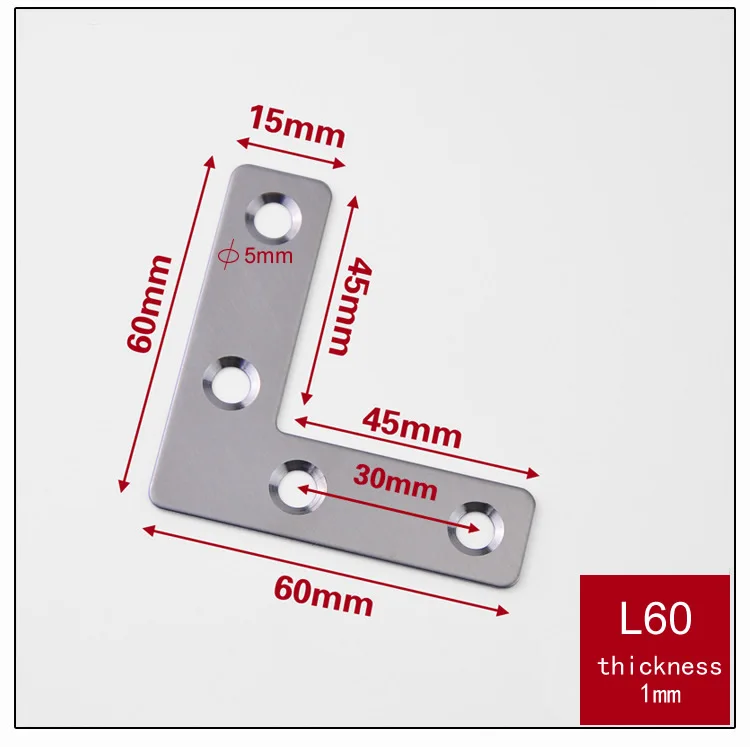 Толстый угловой кронштейн мебели из нержавеющей стали, l-образный разъем/фиксированный кронштейн, крепкий, мебельная фурнитура - Цвет: L60