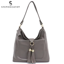 SC модные большие женские сумки-хобо из натуральной кожи, кошельки и сумки, мягкие сумки на плечо с кисточками, женские мягкие Повседневные Сумки из натуральной воловьей кожи