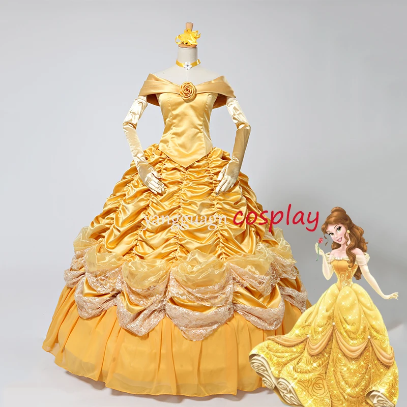 Платье принцессы; костюм красавицы и чудовища; платье Белль; платье для взрослых; желтое платье; v01