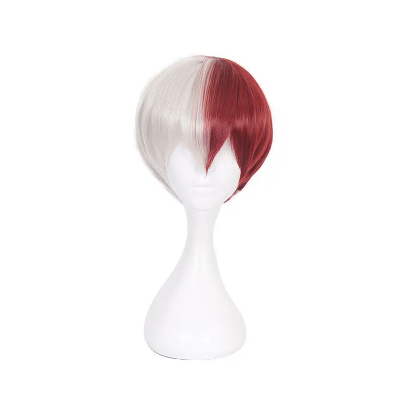 High Quality My Hero Academia Boku no Hiro Akademia Shoto Todoroki Shouto Wigs Silver White And Red Cosplay Wig+ Wig Cap