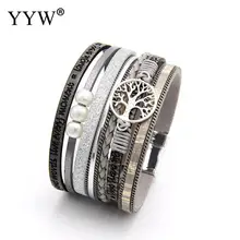 Модный кожаный браслет для женщин Pulseras Mujer Дерево жизни дамы богемные Многослойные широкий браслет обруча женские ювелирные изделия