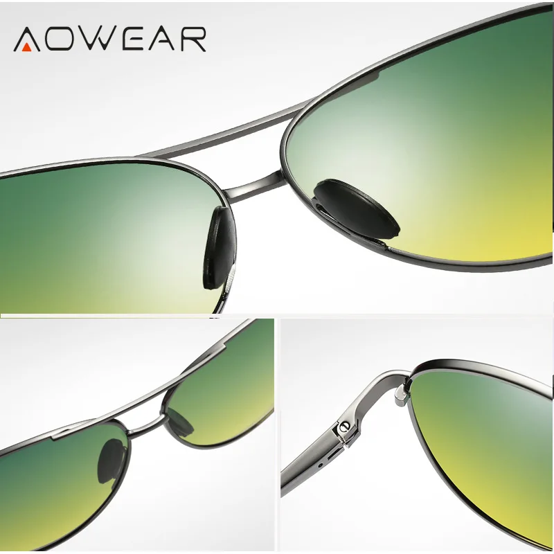 AOWEAR брендовые дизайнерские очки ночного видения мужские желтые HD очки для ночного вождения День Ночь поляризованные очки пилота для дождливого тумана день