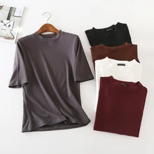 Модная Новая летняя футболка из хлопка с круглым вырезом размера плюс, Женская Однотонная футболка с коротким рукавом, разноцветная свободная футболка, женские топы D110