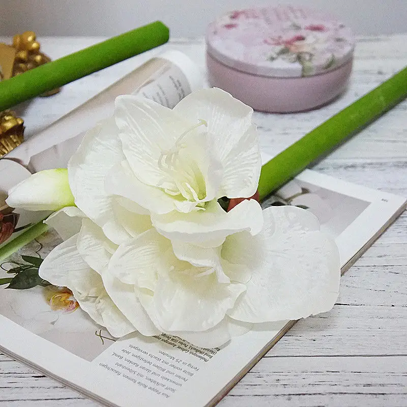 Искусственный амариллис цветок ветка fleurs искусственное украшение свадебного стола Искусственные цветы из шелка Гиппеаструм Флорес - Цвет: White