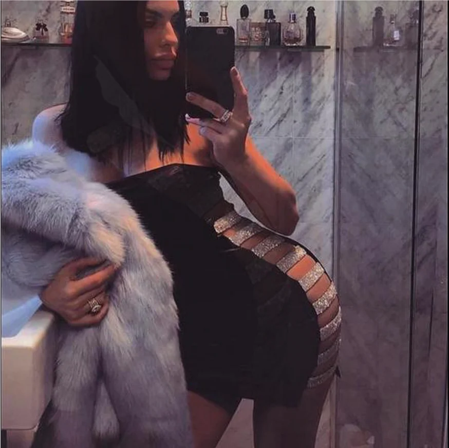 Сексуальное платье без бретелек Для женщин блесток Bodycon рукавов Клубная одежда