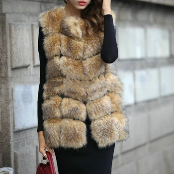 

High quality Fur Vest coat Luxury Faux Raccoon Dog Fur Warm Women Coat Vests Winter Fashion furs Women's Coats Jacket Gilet 4XL