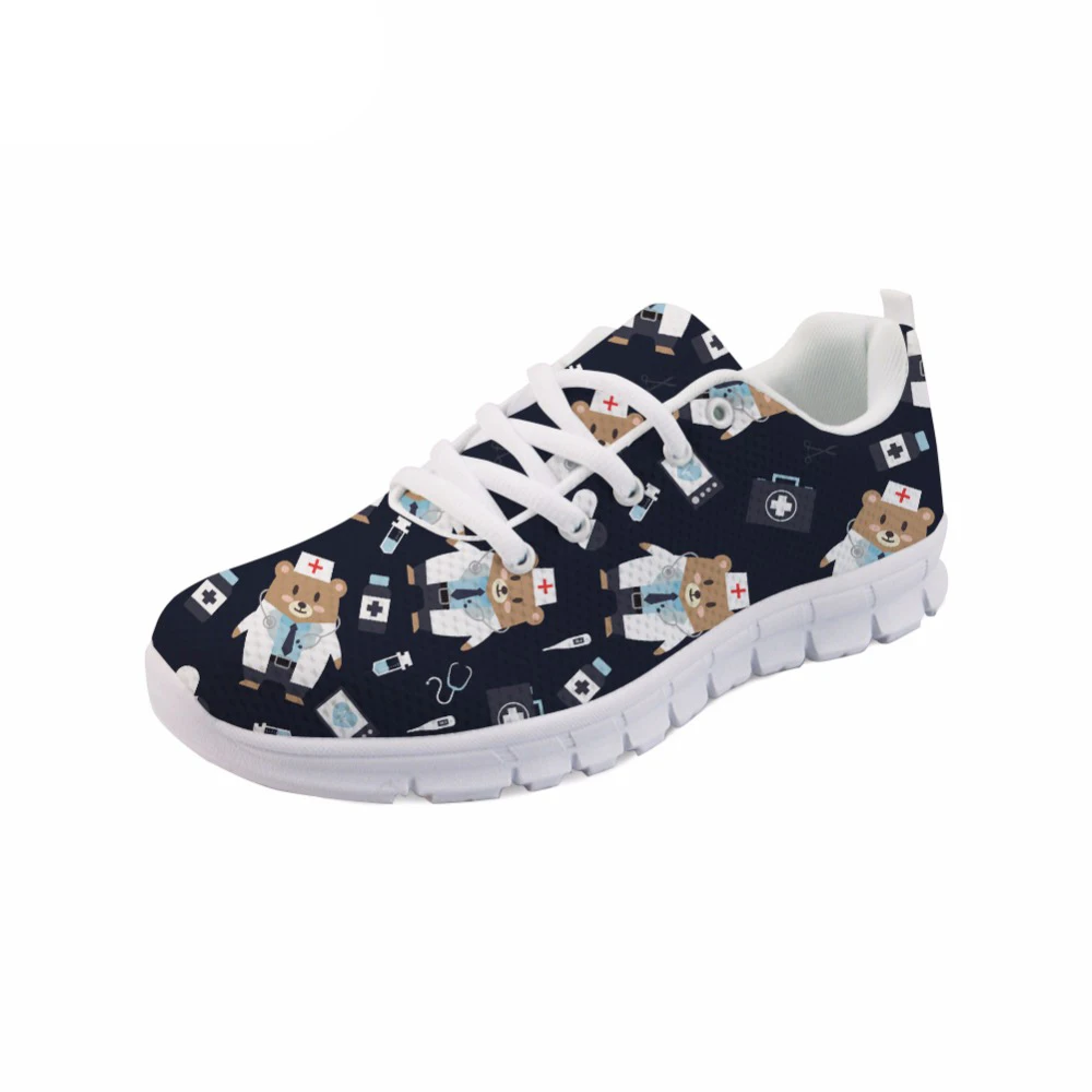 

NOISYDESIGNS Casual Women flat Shoes Cartoon Brand Designer Women Nurses Lace-up Sneakers Woman Lightweight Nursing Female Shoes