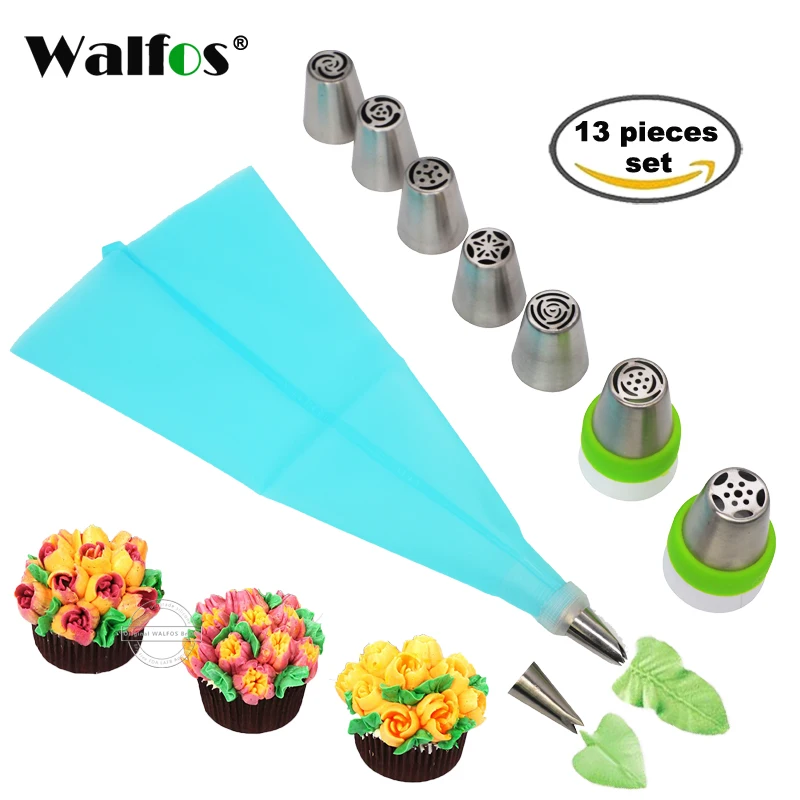 

WALFOS 13pcs /set russian nozzles pastry icing bag three-color Coupler icing piping tips Cupcake Cake Decorating DIY Dessert