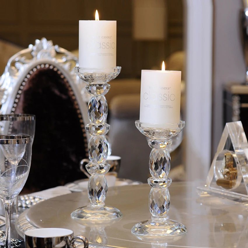 Glass crystal Candle Holders Stick Column Candle crystal candelabra tea ...