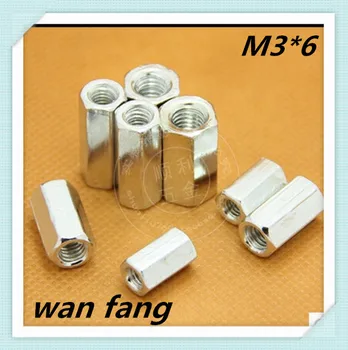 

50pcs M3*6 steel Right hand extend long hex nut Long Rod Coupling Nut