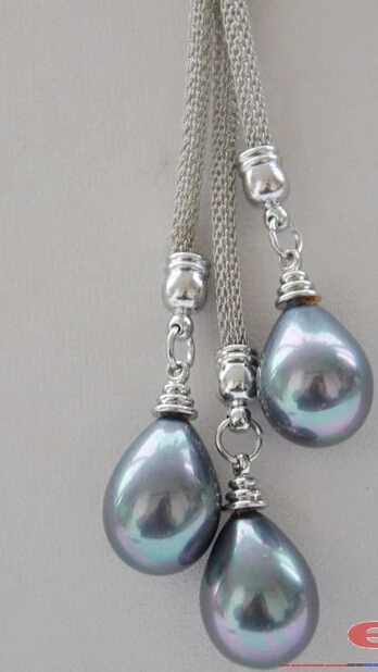 

Wholesale FREE SHIPPING 24" 13mm black drip south sea shell pearl Stainless steel mesh necklace