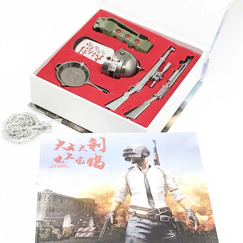 

Playerunknown's Battlegrounds Weapn Keychain Box Toys Anime PUBG Gun Pan Helmet Smoke Boom Model Toy Eat Chicken Tonight Toys