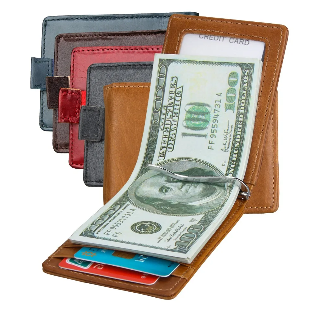 RFID Блокировка мини-кошелек с зажимом для денег, мужской брендовый Повседневный двойной тонкий кошелек, кошелек из натуральной кожи, держатель для ID кредитных карт, чехол