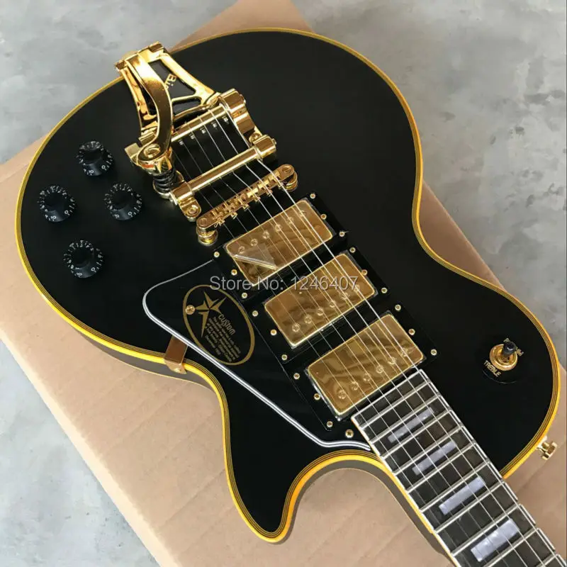 

The best high quality custom shop guitars and Kim Bigsby vibrato, matt black electric guitar real photo display, wholesale
