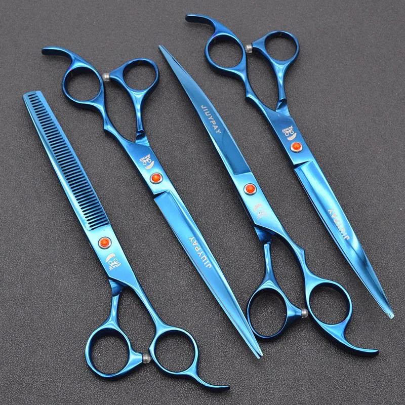8.0 inch Professional Pet Scissors Dog Grooming Shears Straight Thinning Curved Scissors Set Pet Hair Cutting 4pcs Kits 1 (6)