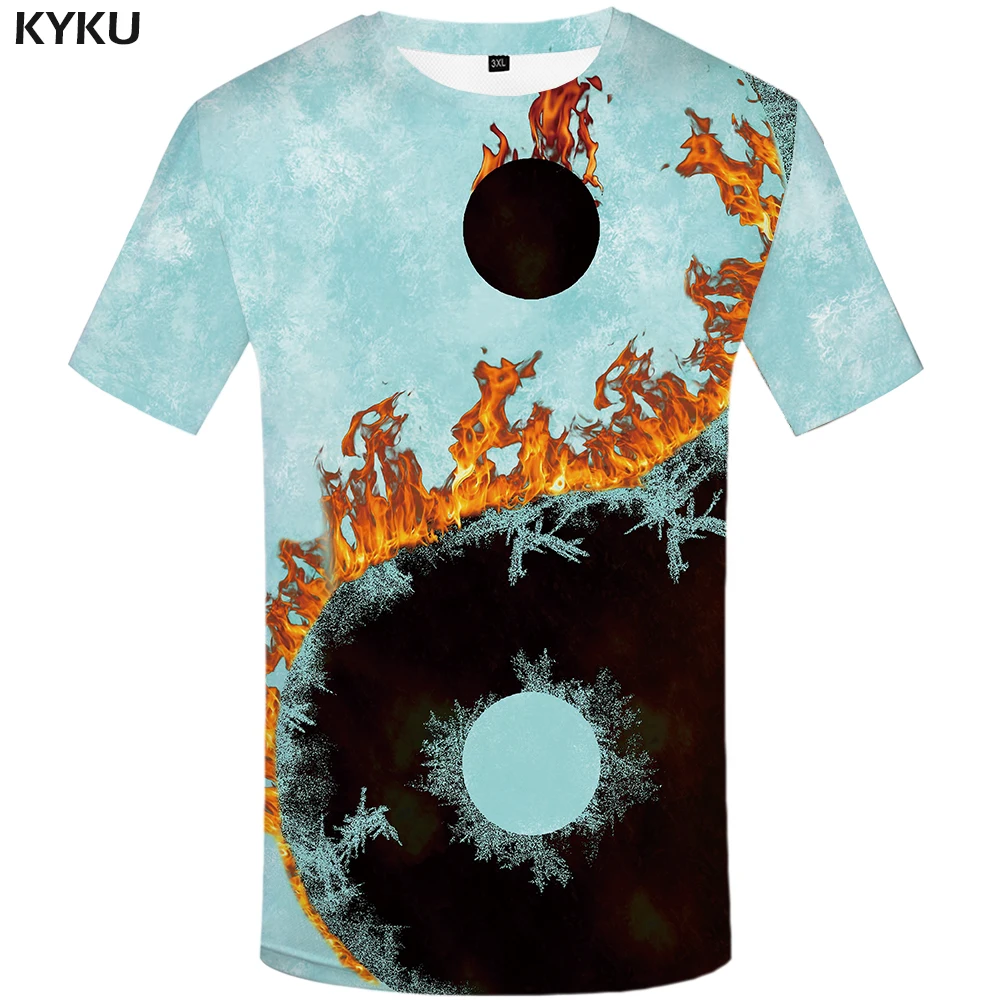 

Funny T shirts Yinyang T-shirt Men Gossip Anime Clothes Flame Tshirt Printed Harajuku Shirt Print Gothic T-shirts 3d