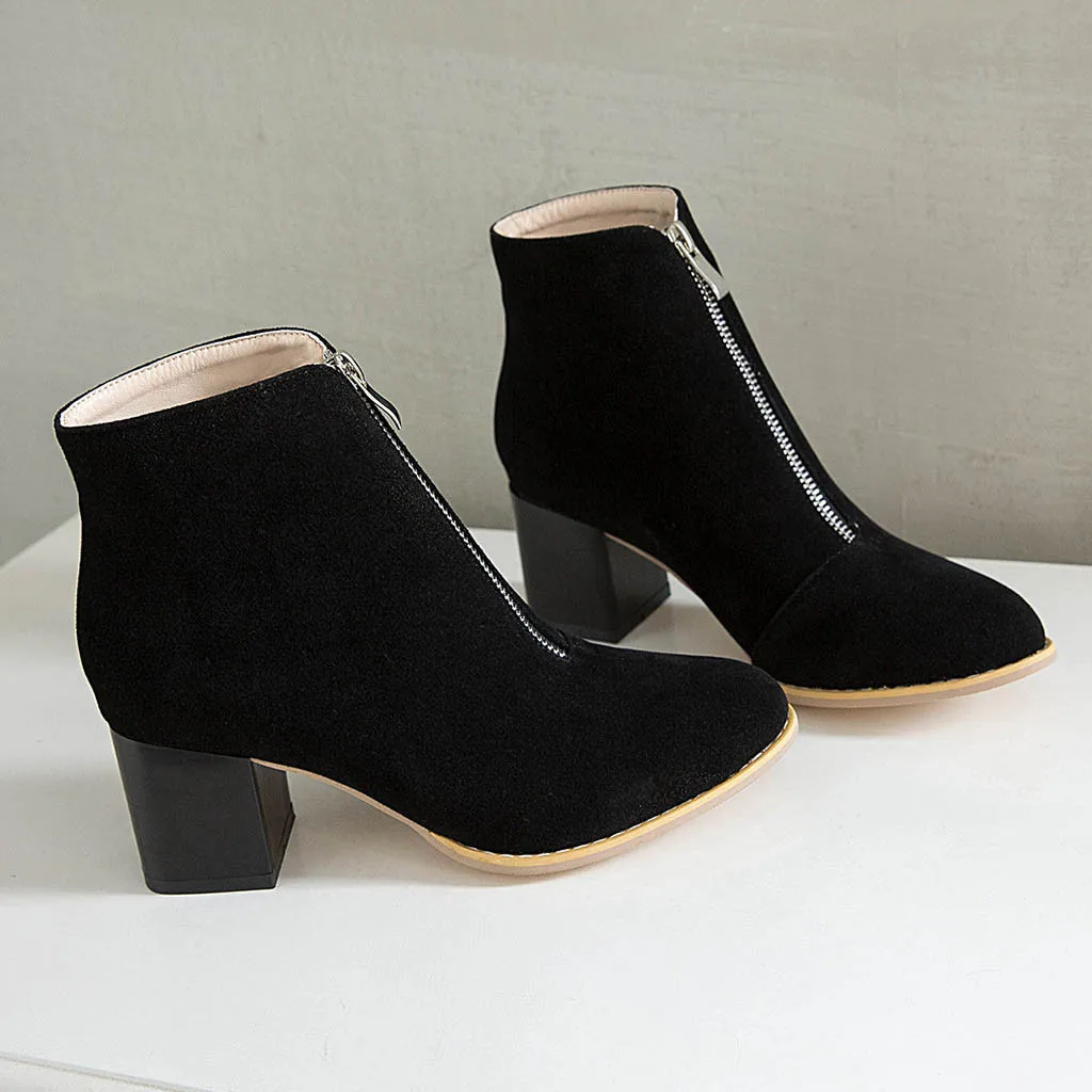 

Autumn Winter Boots Women 2019 Fashion Square Heel Zipper ankle boots for women Shoes Office women Botas Mujer invierno 2019