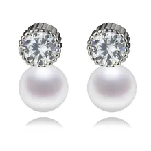 SNH AAA 7 мм круглое Стерлинговое Серебро, Настоящее натуральное пресноводное Жемчужное Серьги подлинный культурный жемчуг ювелирные изделия серьги для женщин подарок