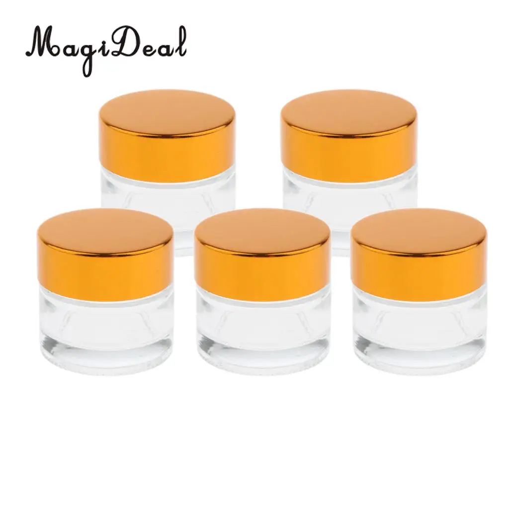 5 Pieces Aluminum Cap Glass Cream Empty Lip Balm Nail Arts Container Jars 5g 10g 20g 30g 50g