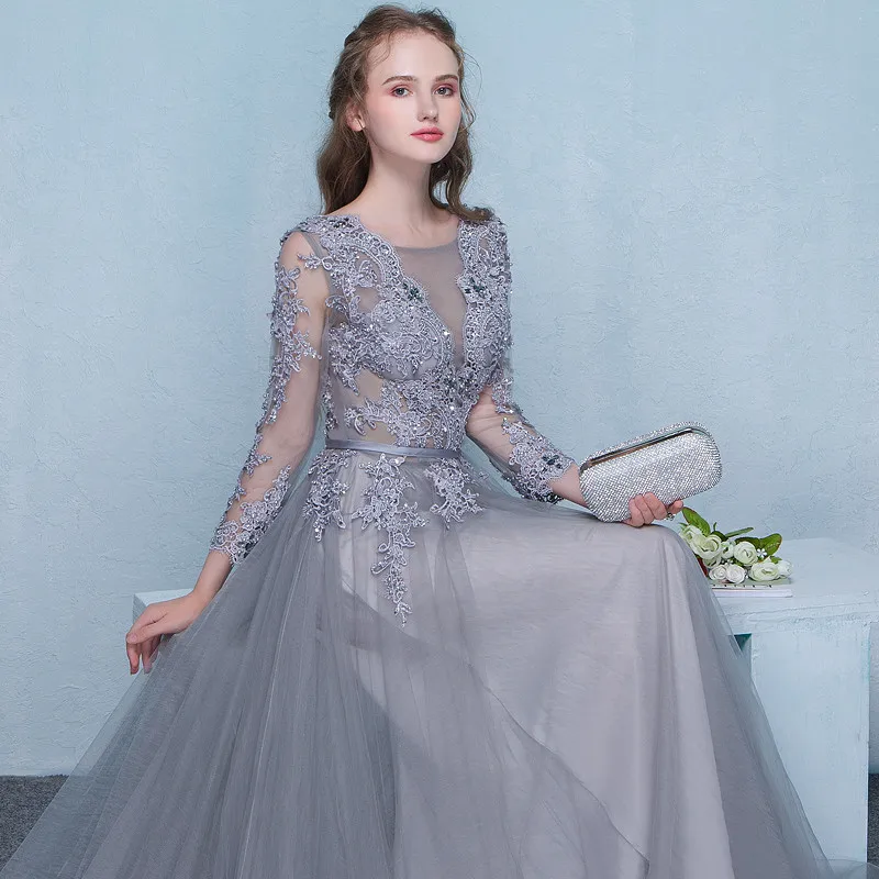 Sexy Backless Evening Dresses Long V Neck Tulle Appliques Beading Party Gowns Evening Gowns Robe De Soiree Sexy Backless Evening Dresses Long V Neck Tulle Appliques Beading Party Gowns Evening Gowns Robe De Soiree