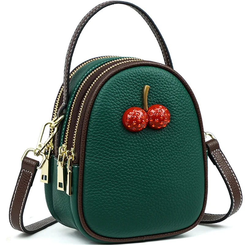 

Women Handbag Genuine Cow Leather Small Oval Shoulder Bag Female Crossbody Handbags Lock Strawberry Girls Vintage 3 Zippers Bags