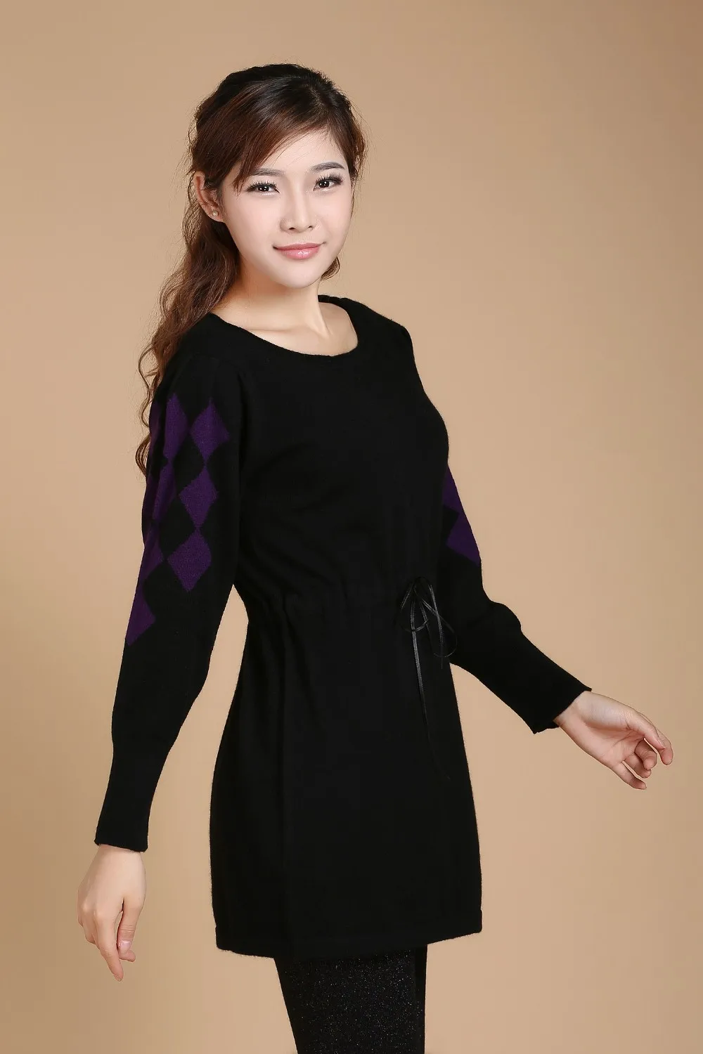 DILLY модные зимние женские кашемировые свитера с круглым вырезом платье-DL9906