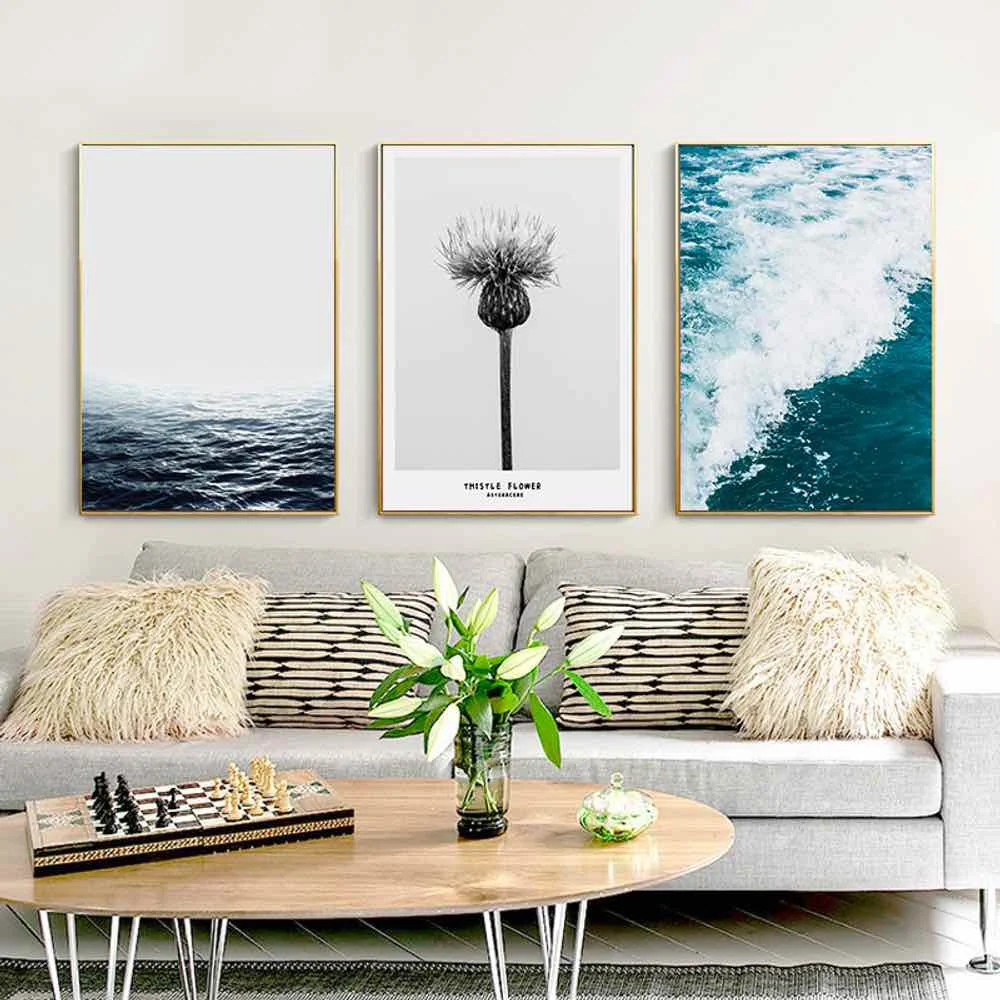 HAOCHU Seascapes Spoondrift Canvas Painting For Living Room Home Decor Print Poster Simple Nordic Wall Picture | Дом и сад