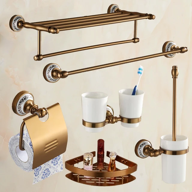 Antique Brushed Bathroom Hardware Set Aluminim Wall Mounted Antique Brushed Bathroom Hardware Set Aluminim Wall Mounted Accessories 6 Items In Complete Ceramic