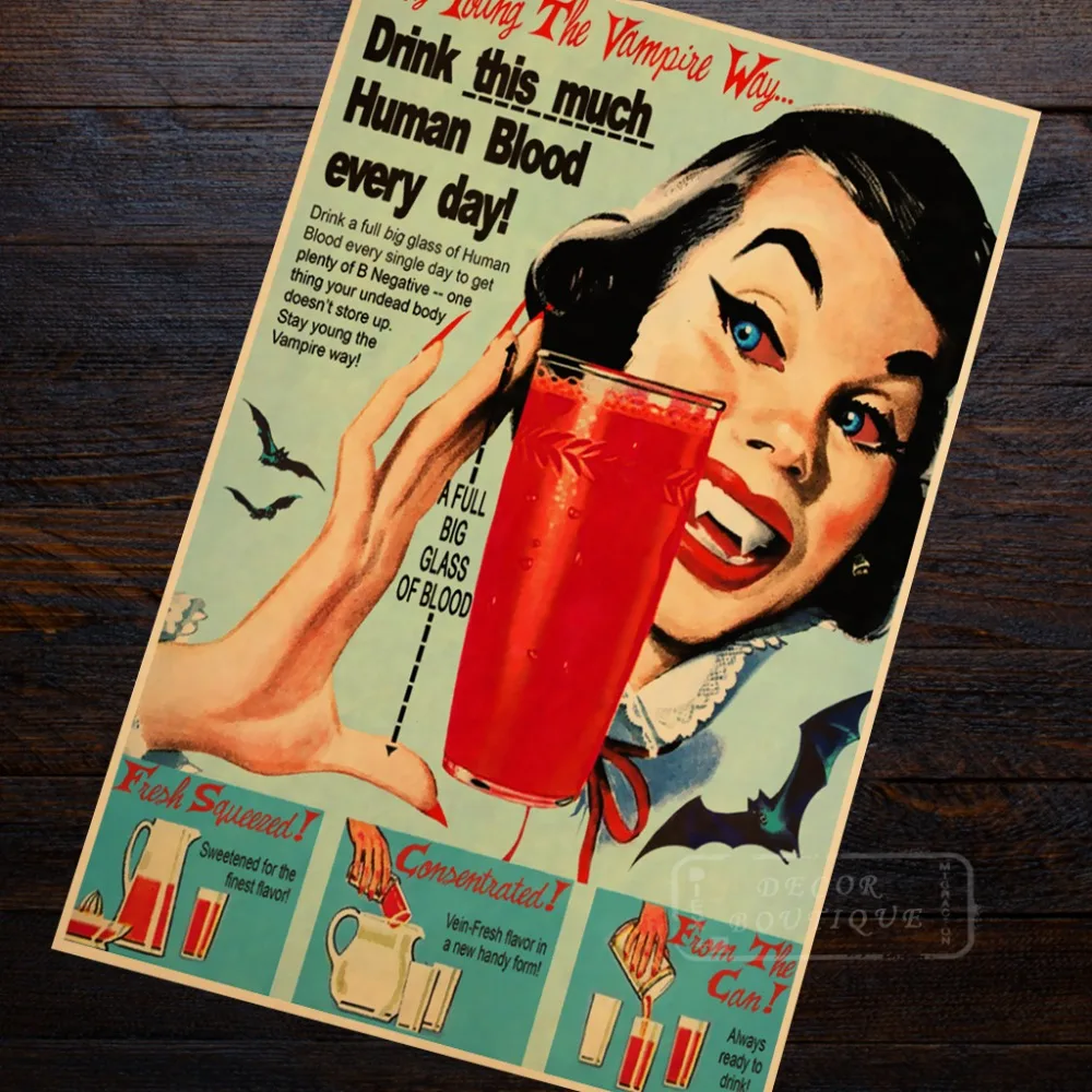 How About a Cup of Blood Vampire Classic Retro Vintage Kraft Poster Decorative Wall Canvas Painting Sticker Home Decor Gift | Дом и сад