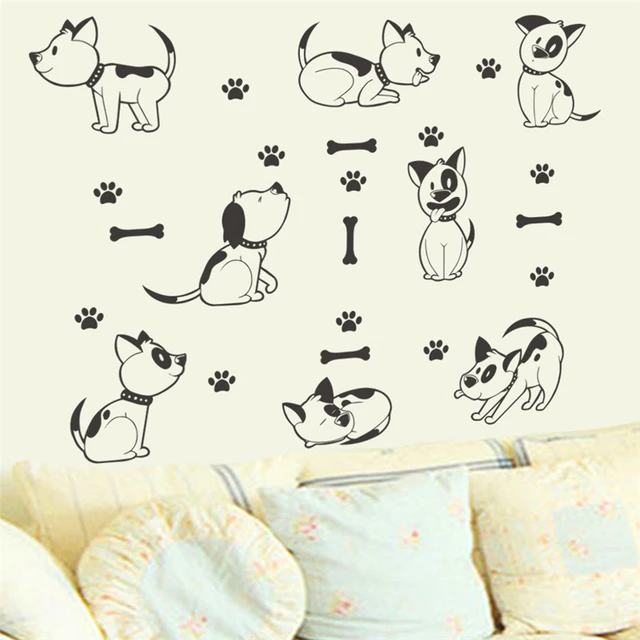 Lovely Dog Bone Paw Black Wall Stickers For Kids Rooms Home Decor Cartoon  Animal Wall Decals Pvc Mural Art Diy Poster - Wall Stickers - AliExpress