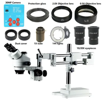 

3.5X 7X 45X 90X Simul Focal trinocular double boom Stereo Microscope 30MP 1080P HDMI USB camera microscopio 144 LED Lights Lamp