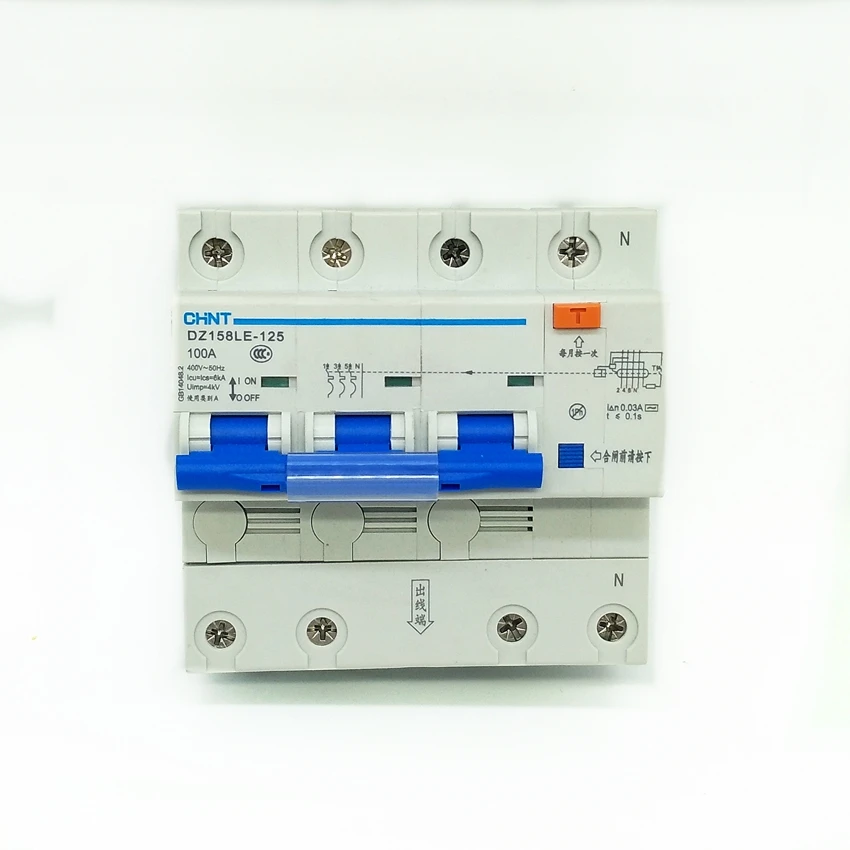 CHINT DZ158LE 3P + N 63A 80A 100A прерыватель цепи при утечке на землю остаточный ток 30mA