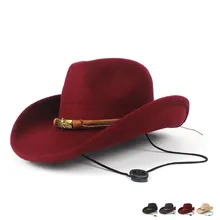 Чародей для женщин мужчин Шерсть полые западная ковбойская шляпа Roll-up Brim джентльмен Outblack сомбреро Hombre джаз шляпа ветер веревка