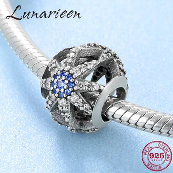 

925 Sterling Silver Eight Pointed Star round Blue zircon Beads Fit Original Pandora Charms Bracelet women accessories Jewelry