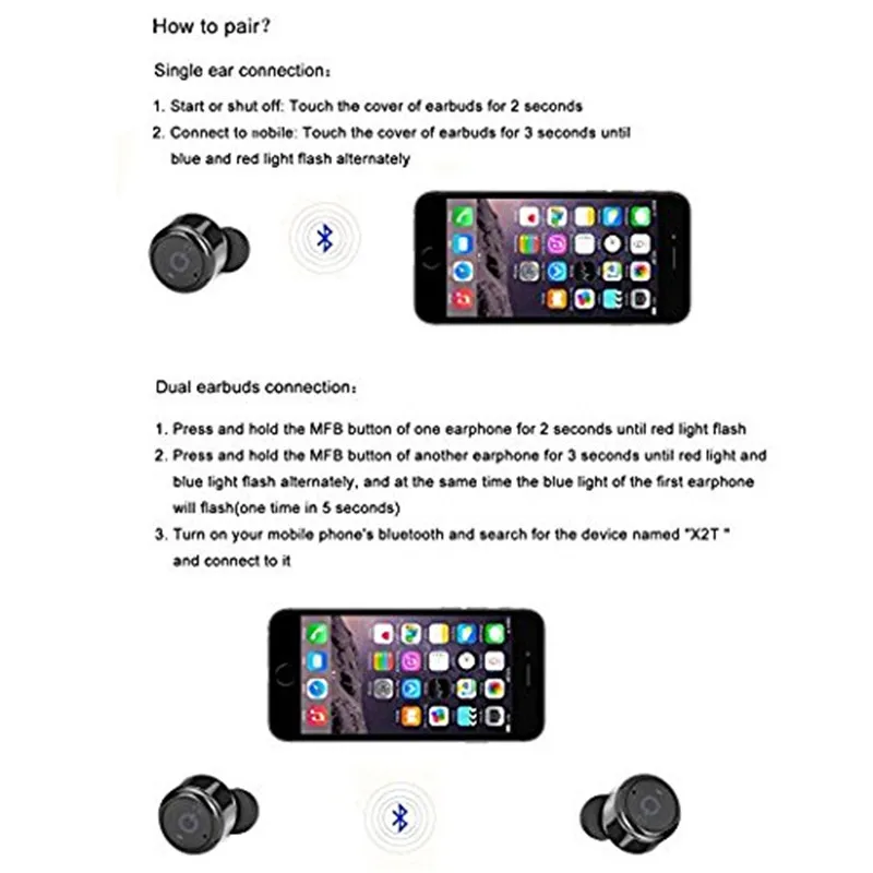 Мини X2T беспроводные Bluetooth наушники с шумоподавлением V4.2 для iPod стерео гарнитура