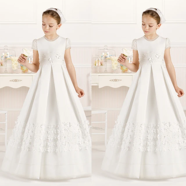 Best price at $113 Cheap Little Girls Party Dresses 2016 Crew Neckline Hand Made Flowers Tulle Ankle Length Little Flower Girls' Dresses