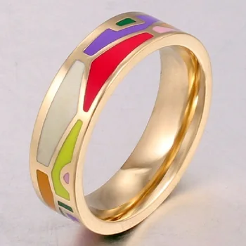 

12pcs/lot 6mm Width Enamel Stainless Steel Ring for women Bridal Accessories Esmalte Flower Ring Women Russian Design Anel Ouro