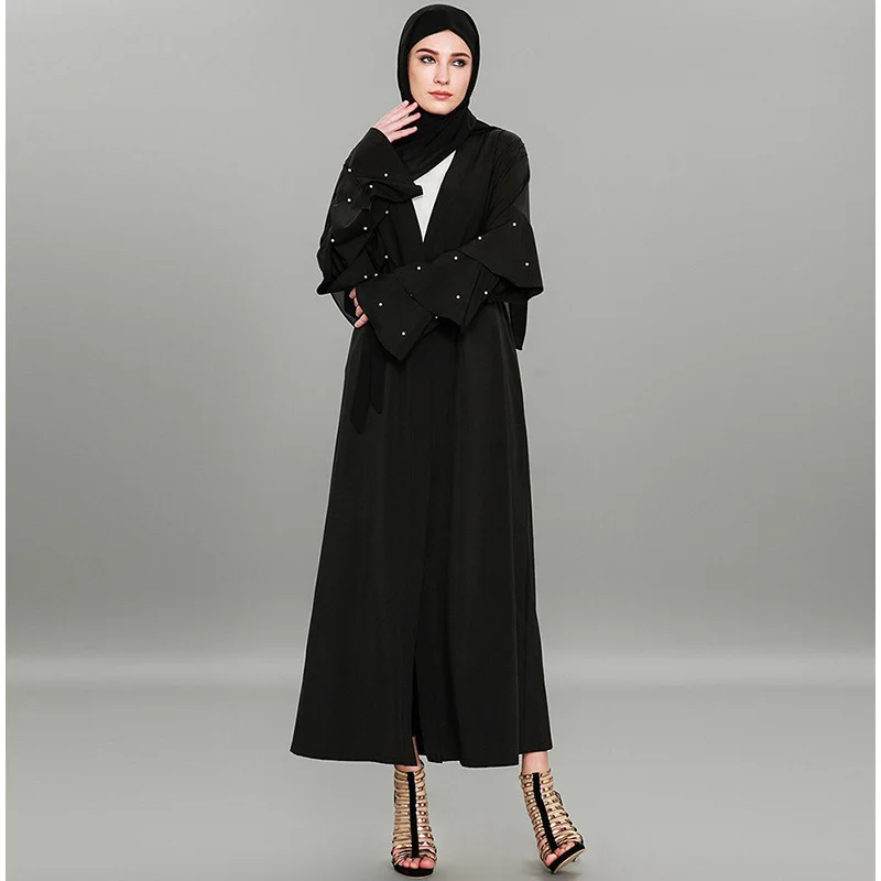 Женское мусульманское платье Abaya Кардиган большого размера с жемчужными
