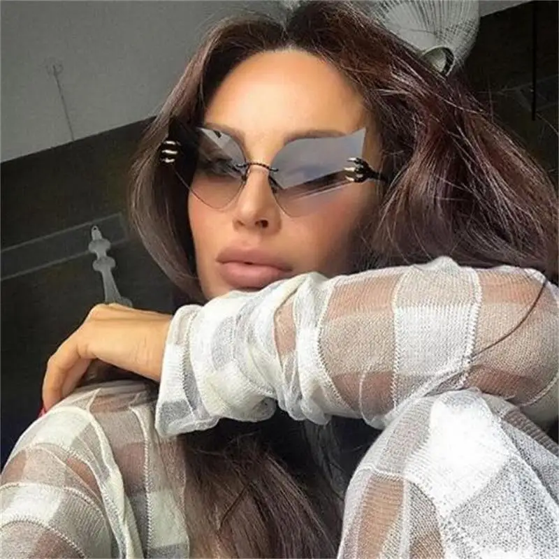 

Retro Vintage Cateye Sunglasses Women Luxury Brand Designer Sunglasses 2018 Sexy Gradient Rimless Sun Glasses Female Paw Legs