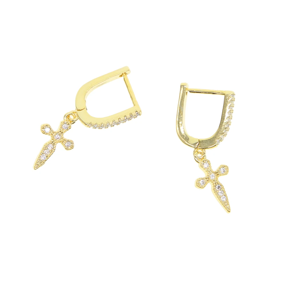 Популярный золотой цвет классический крест прозрачный CZ серьги гвоздики для женщин ювелирные изделия